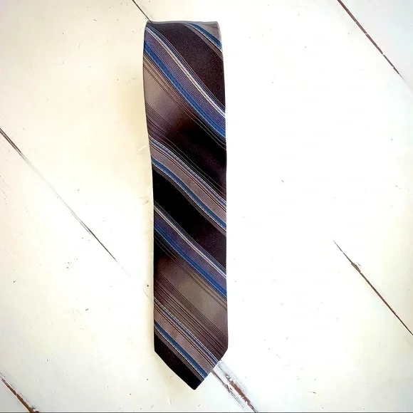Vintage 70s AMBASSADOR Retro Brown and Blue Striped Polyester Tie - Picture 4 of 4